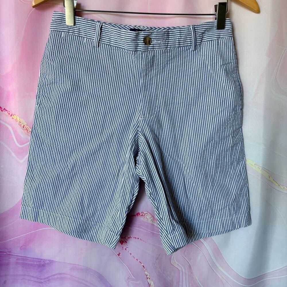 Polo by Ralph Lauren Boys 14 Flat Front Shorts Blue White Seersucker Boardwalk